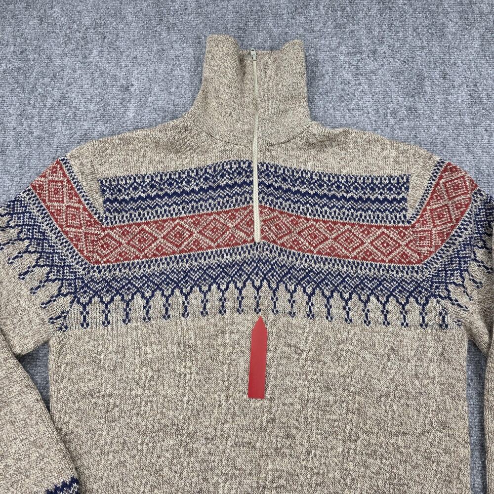 Vintage Cabelas Sweater Mens Large Beige Fair Isle Wool Mock Neck 1/4 Zip Ski - Picture 14 of 16